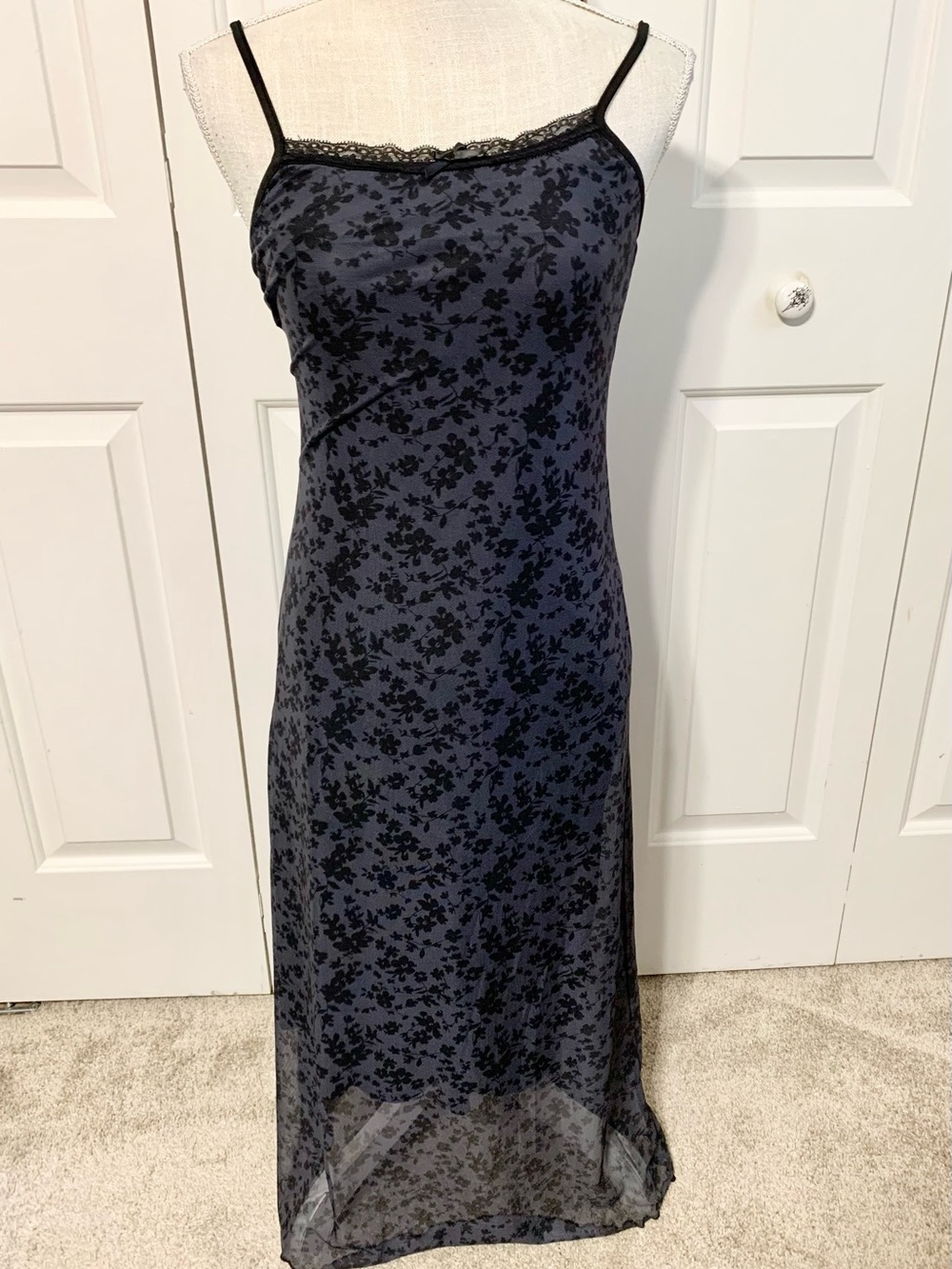 Mesh Floral  Lace Trim Goth Maxi Y2K Style Slip Dress S
